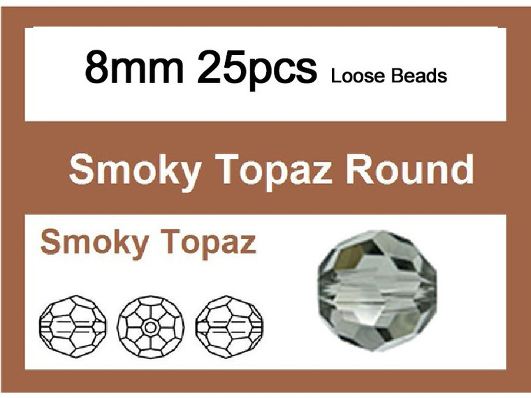 8mm Smoky Crystal Faceted Round Loose Beads 25pcs. [iuc8a24]