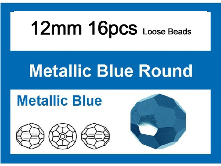 12mm Metallic Blue Crystal Faceted Round Loose Beads 16pcs. [iuc10b21]