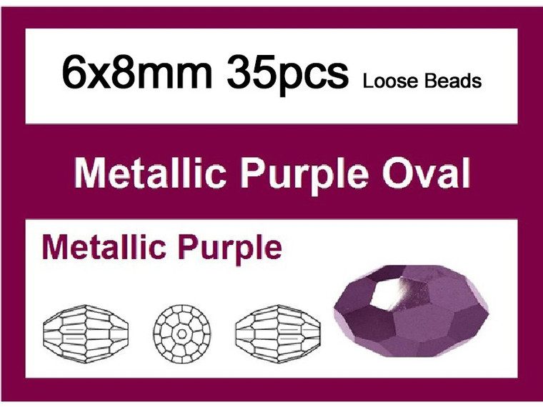 6x8mm Metallic Purple Crystal Faceted Rice Loose Beads 20pcs. [iuc12b22]