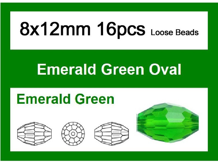 8x12mm Emerald Crystal Faceted Rice Loose Beads 16pcs. [iuc13a17]