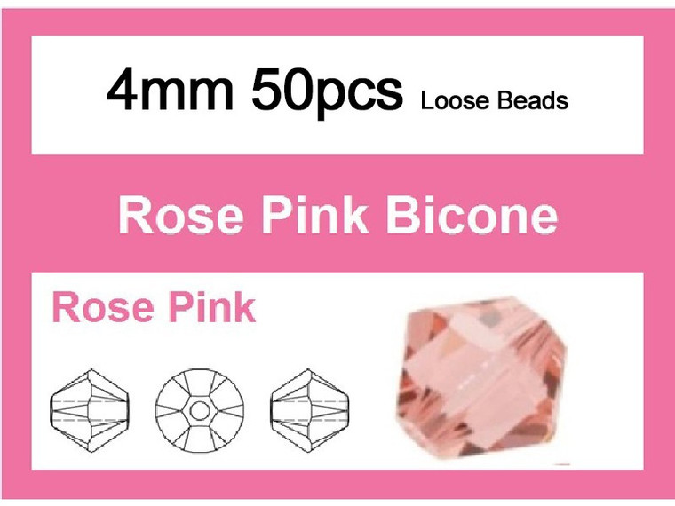 4mm Pink Crystal Faceted Bicone Loose Beads 50pcs. [iuc21a5]