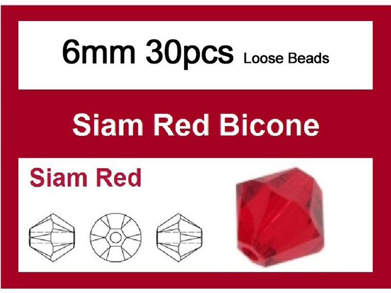 6mm Red Crystal Faceted Bicone Loose Beads 30pcs. [iuc22a6]