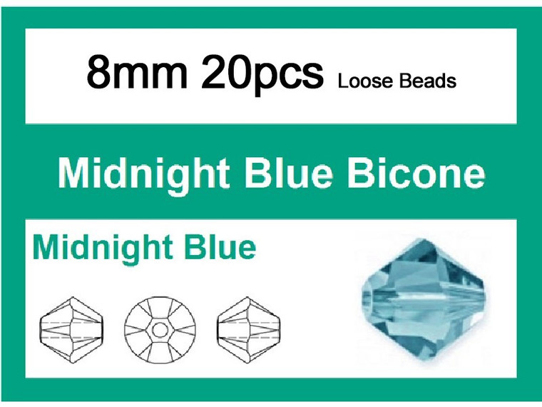 8mm Midnight Blue Crystal Faceted Bicone Loose Beads 20pcs. [iuc23a22]