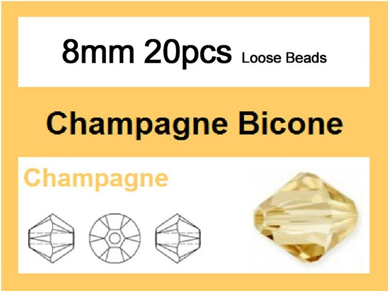 8mm Champagne Crystal Faceted Bicone Loose Beads 20pcs. [iuc23a9]
