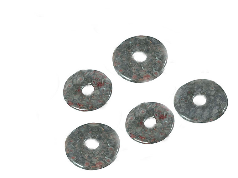 25mm Fossil Agate Donut Beads 2pcs. [y911a]