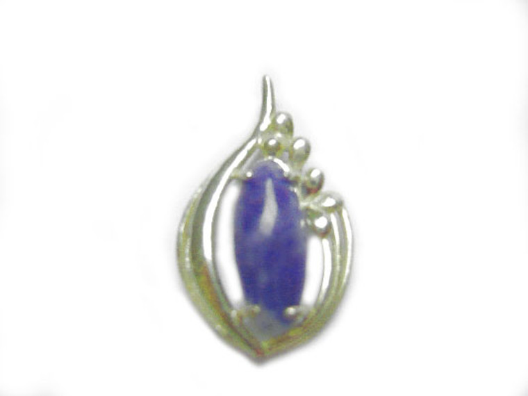 925 Sterling Silver 16x28mm Denim Lapis Flower Pendant [y817a]