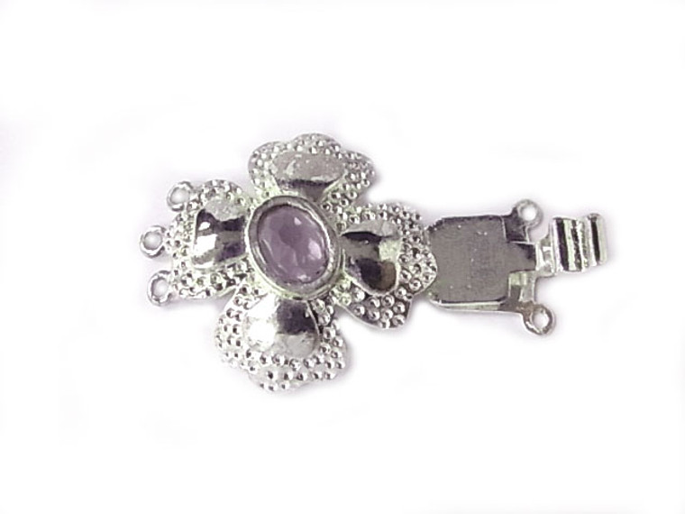 925 Sterling Silver 25mm Faceted Amethyst 3 To 5 Row Clasp [y801g]