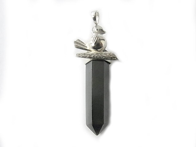 925 Sterling Silver 50mm Hematite Healing Crystal Point Pendant [y814c]