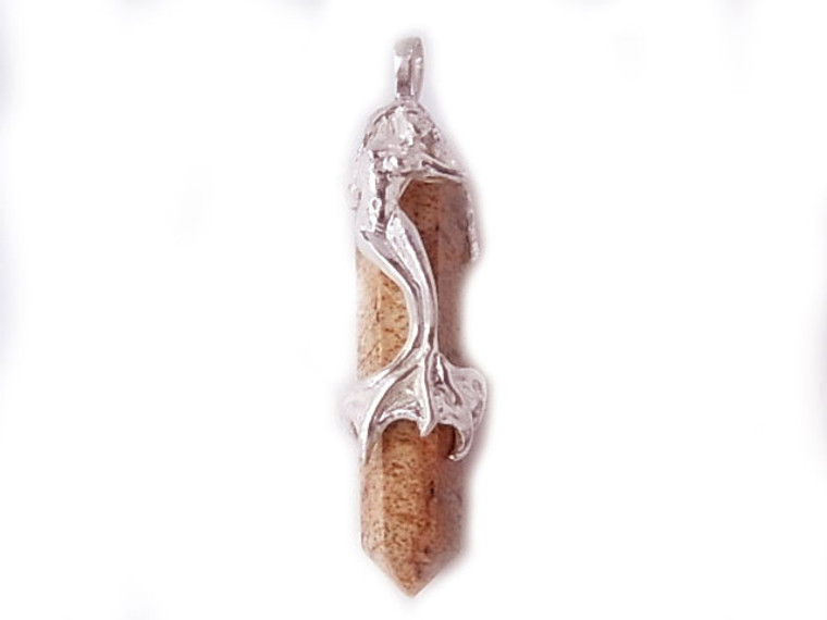 925 Sterling Silver 50mm Picture Jasper Healing Crystal Point Pendant [y819a]