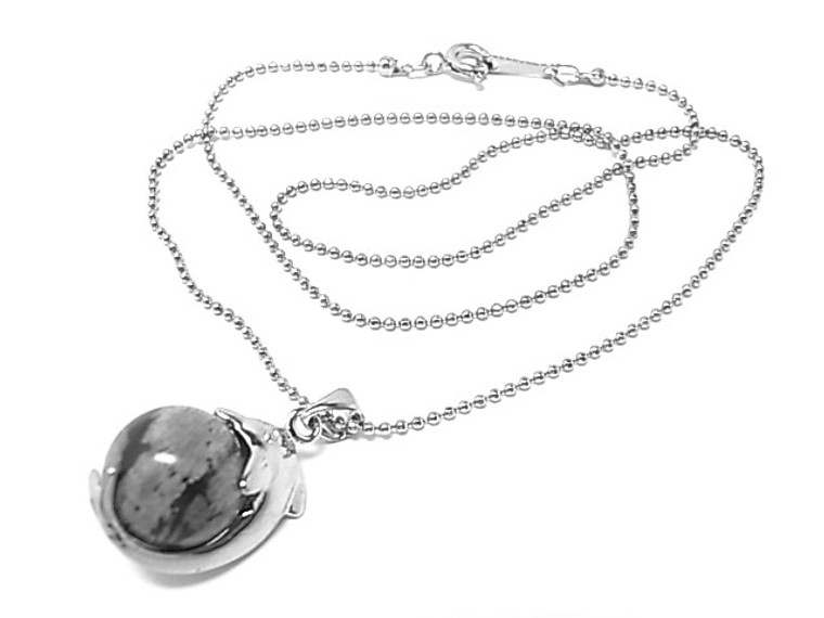 25mm Dolphin Pendant With 12mm Snowflake Obsidian Ball [y746-b25]
