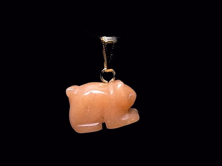 22mm (12mm Thick) Red Aventurine Cat Pendant [y505b]