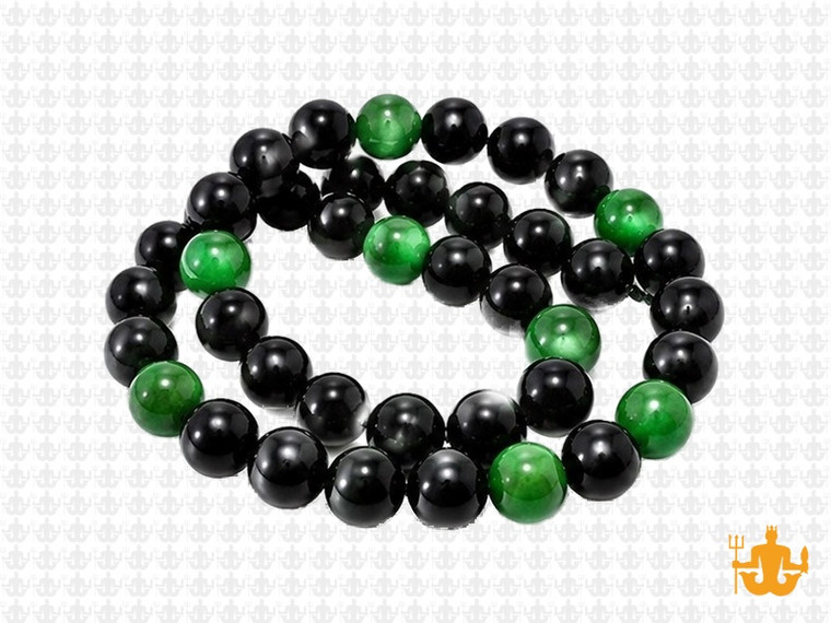 8mm Green Jade & Obsidian Round Beads 15.5" dyed [8x47]