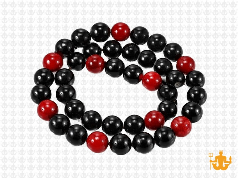 8mm Red Jade & Obsidian Round Beads 15.5" dyed [8x49]