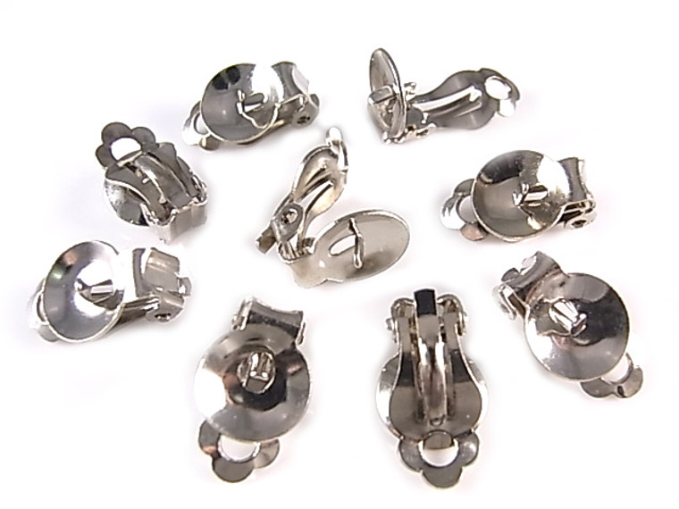 15mm With 10mm Flat Pad Clip Earring Brass Silver Plated 10Pcs. [y303b]