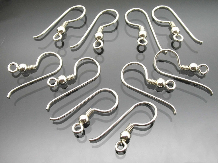 18x30mm Silver Plated Fishhook Earwire With Ball & Coil 50 pcs. [y306a]