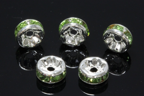 8mm Silver Plated Peridot Crystal Rondelle Beads 10pcs. [y232d]