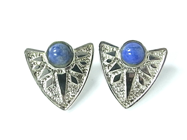 925 Sterling Silver 30x35mm A Grade Lapis Lazuli Post Earring [e164]