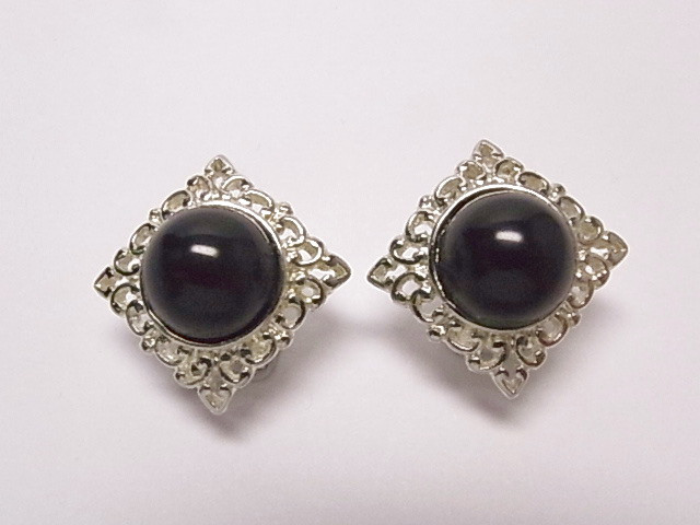 925 Sterling Silver 25mm Black Onyx Post Earring [e158]