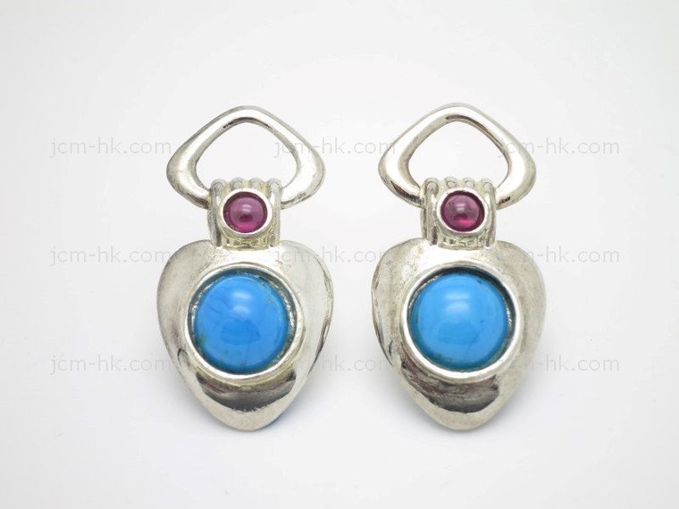 18x35mm Arizona Turquoise, Garnet Earring With 925 Sterling Silver Setting [e3261]