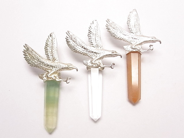 925 Sterling Silver 55mm Crystal & Green Fluorite, Red Aventurine Healing Crystal Point Pendant 3pcs. [e1396]