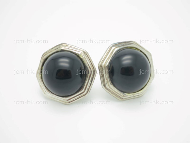 20mm Black Onyx Earring With 925 Sterling Silver Setting [e3270]