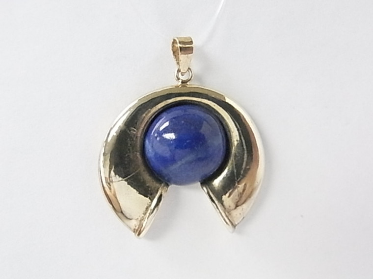 925 Sterling Silver Gold Plated 30mm A Grade Lapis Lazuli Pendant [e454]
