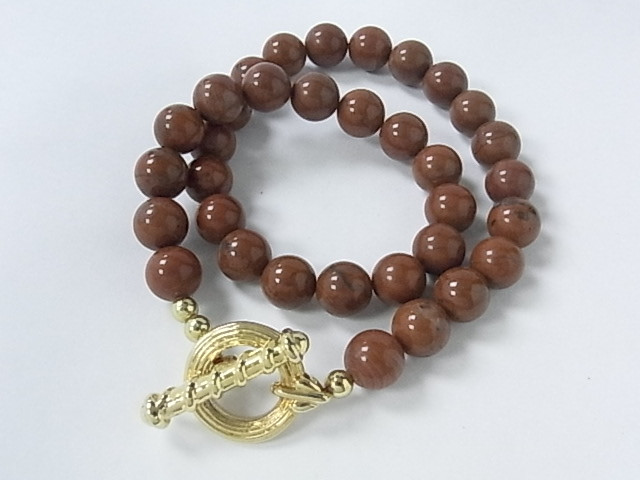 12mm Red Jasper Round Beads With 18K Gold Plated Clasp [e1336]