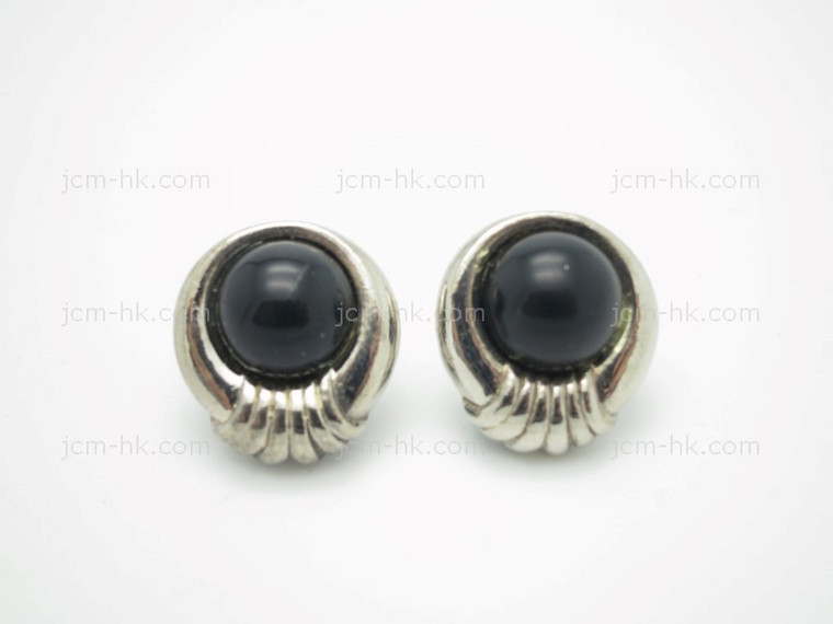 16mm Black Onyx Earring With 925 Sterling Silver Setting [e3235]