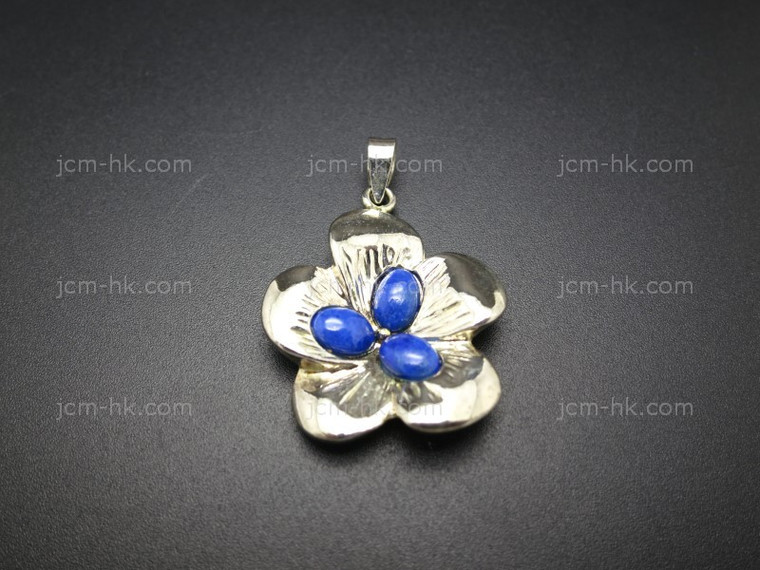 22mm Natural Lapis Lazuli 925 Sterling Silver Pendant [e3247]