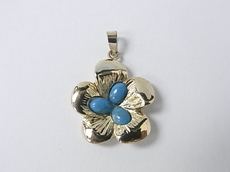 925 Sterling Silver Gold Plated 22mm Natural Arizona Turquoise Pendant [e499]