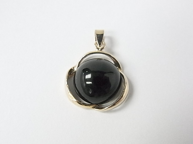 925 Sterling Silver Gold Plated 18mm Black Onyx Pendant [e466]