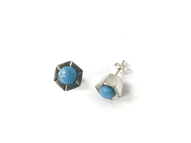 925 Sterling Silver 10mm Natural Arizona Turquoise Hexagon Earring [e1367]