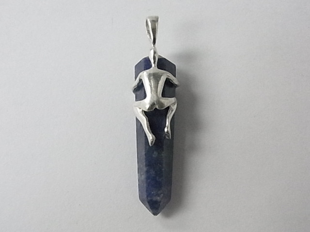 925 Sterling Silver 45mm Natural Lapis Lazuli Healing Crystal Point Pendant [e1287]