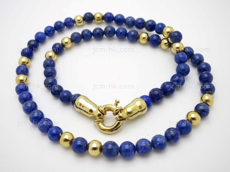 6mm Lapis Howlite Necklace 18" & 14k Gold Plated Clasp [e3059]