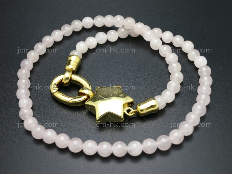 6mm Rose Quartz Necklace 18" & 14k Gold Plated Clasp [e3131]