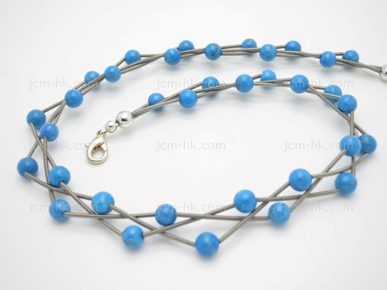 6mm 3row Turquoise Howlite Necklace 18" [e3132]