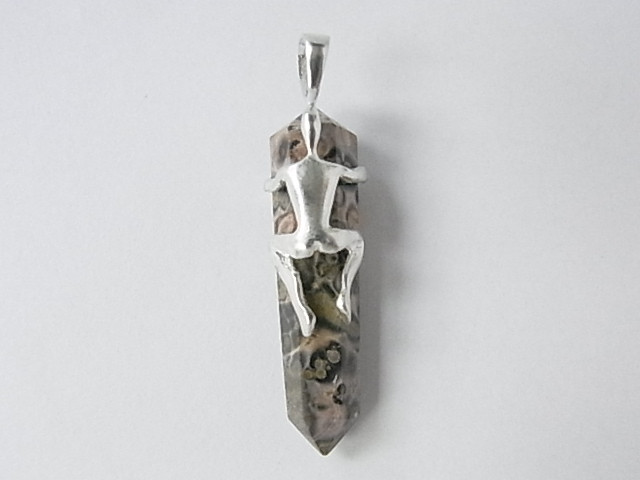 925 Sterling Silver 50mm Leopard Skin Healing Crystal Point Pendant [e311]