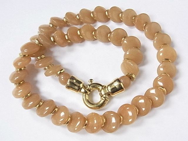 12mm Red Aventurine Disc Beads Necklace 18" 18K G.PClasp [e1566]