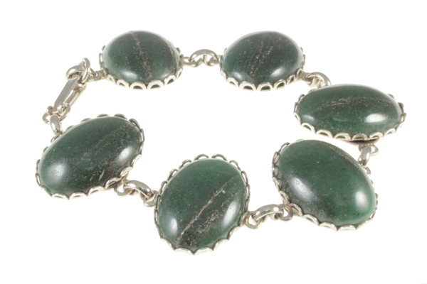 20x26mm Green Jade Bracelet Silver Plated [e2290]