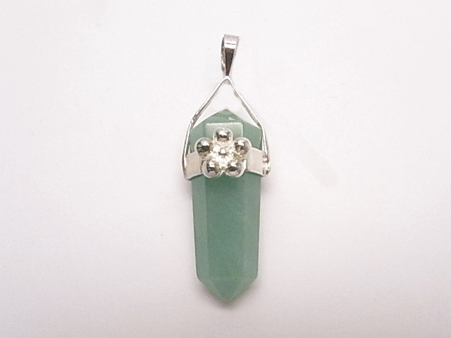 925 Sterling Silver 38mm Green Aventurine Fexagon Crystal Point Pendant [e1446]