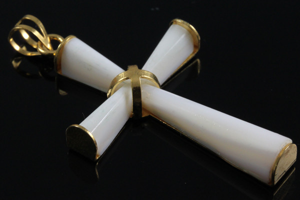 30x50mm Mohter Of Pearl Cross Pendant Brass Gold Plated Setting [e2330]