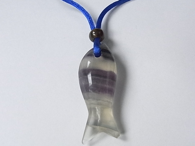 45mm Fluorite Fish With Cord Necklace 36" [e1523]