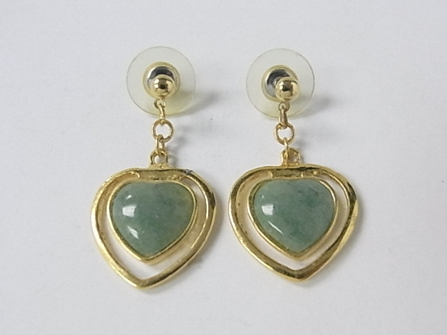 20mm Aventurine Heart Post Earring Heavy Gold Plated [e1684]