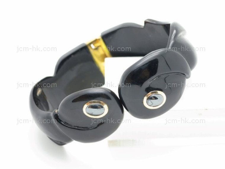 25mm Free Size Buffalo Horn Bangle & 14k 585 Gold & Hematite [z7947]