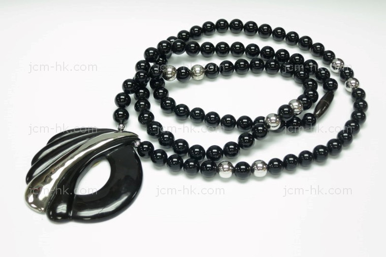55x62mm Buffalo Horn Onyx Beads 925 Sterling Silver Necklace 32" [z7673]