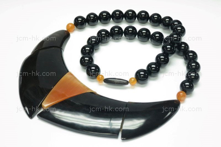 135x55mm Buffalo & Amber Horn Onyx Beads Necklace 18" [z7742]