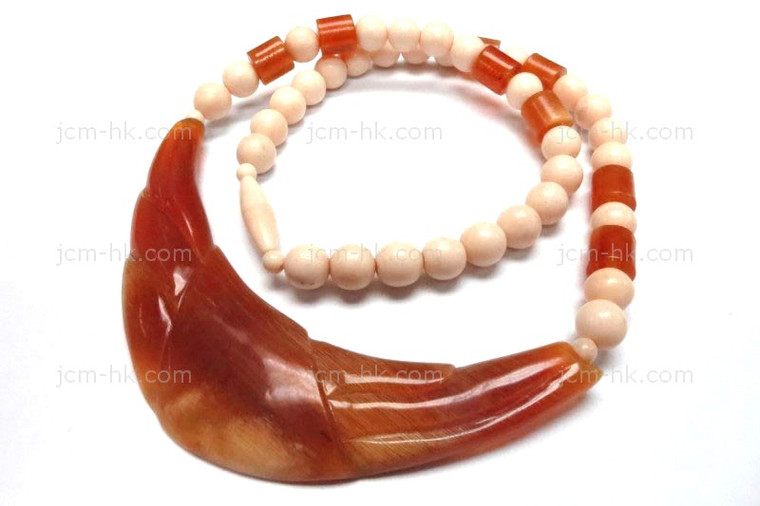 95x25mm Buffalo Bone & Amber Horn Necklace 18" [z8546]