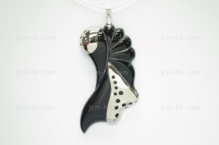 40x70mm Buffalo Horn Designer Bead Pendant with 925 Silver Setting [z5367]