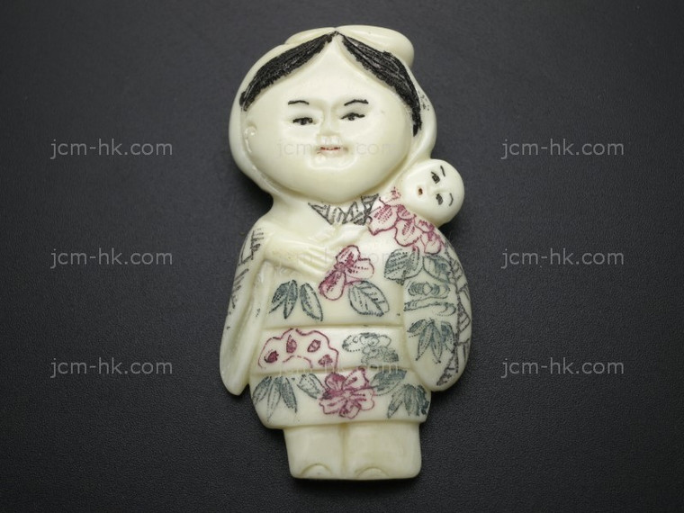 26x50mm Buffalo Bone Netsuke Part (top & bottom drill) [z8392]