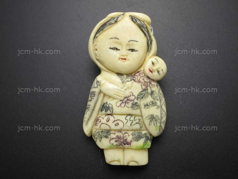 28x50mm Buffalo Bone Netsuke Part (top & bottom drill) [z8429]